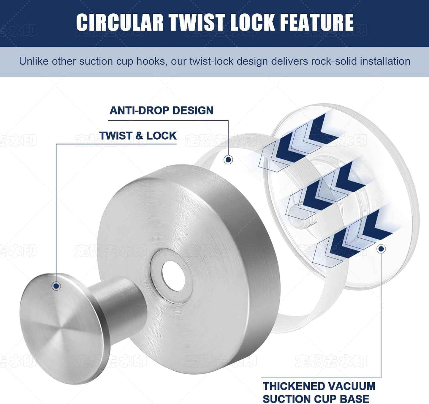 Silver Suction Cup Hooks for Shower Waterproof - Set of 4, No Drill Stainless Steel Towel Hooks for Bathroom Wall, Kitchen, Glass, Mirror, Tile - Ideal for Hanging Towels, Robes, and Loofahs