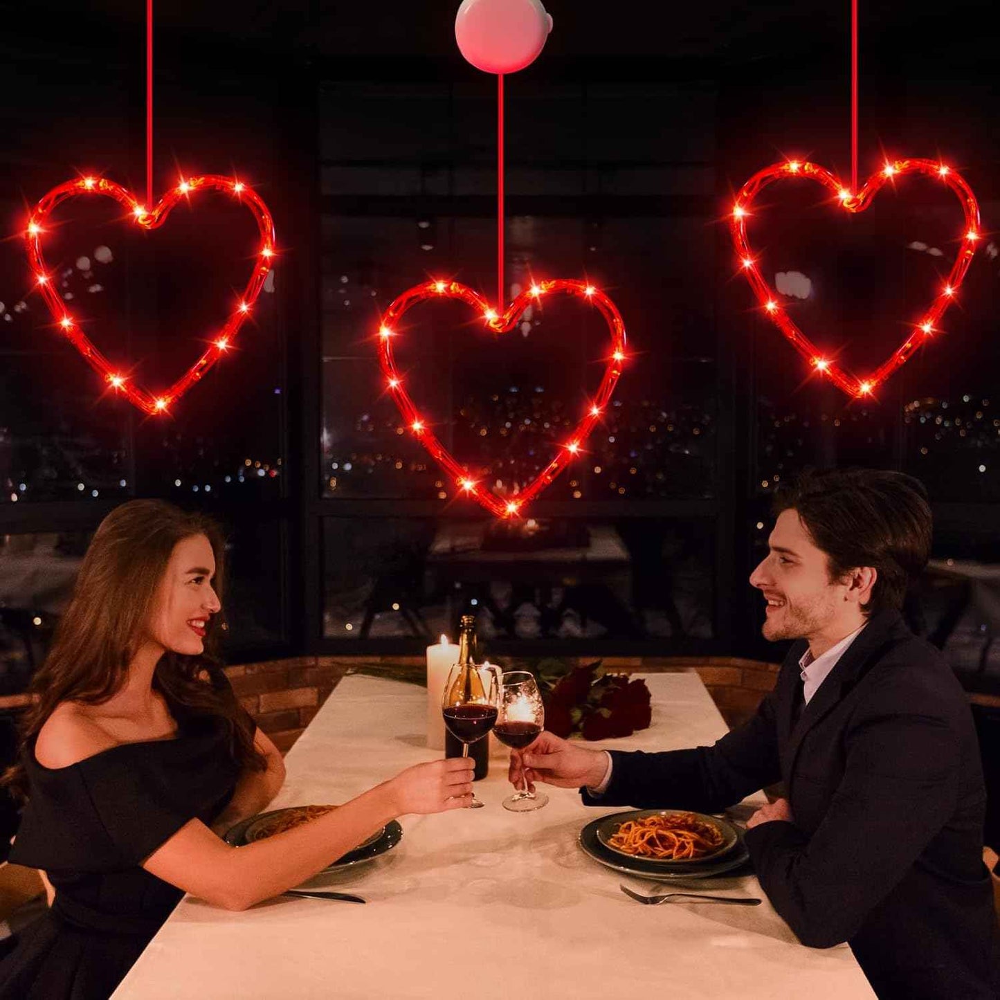 3 Pack Valentines Day Window Lights Decorations with Timer, Battery Powered Hanging Red Lighted Heart Shaped Silhouette Sucker LED Lamp for Fireplace Indoor Home Decor