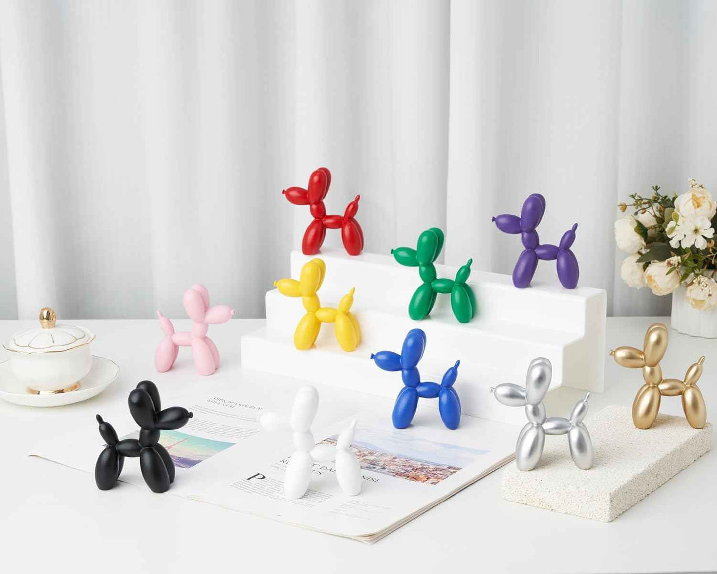 Red Balloon Dog Statue Decor, 4 inch Small Knick Knacks Balloon Dog Animal for Desk Shelf Décor