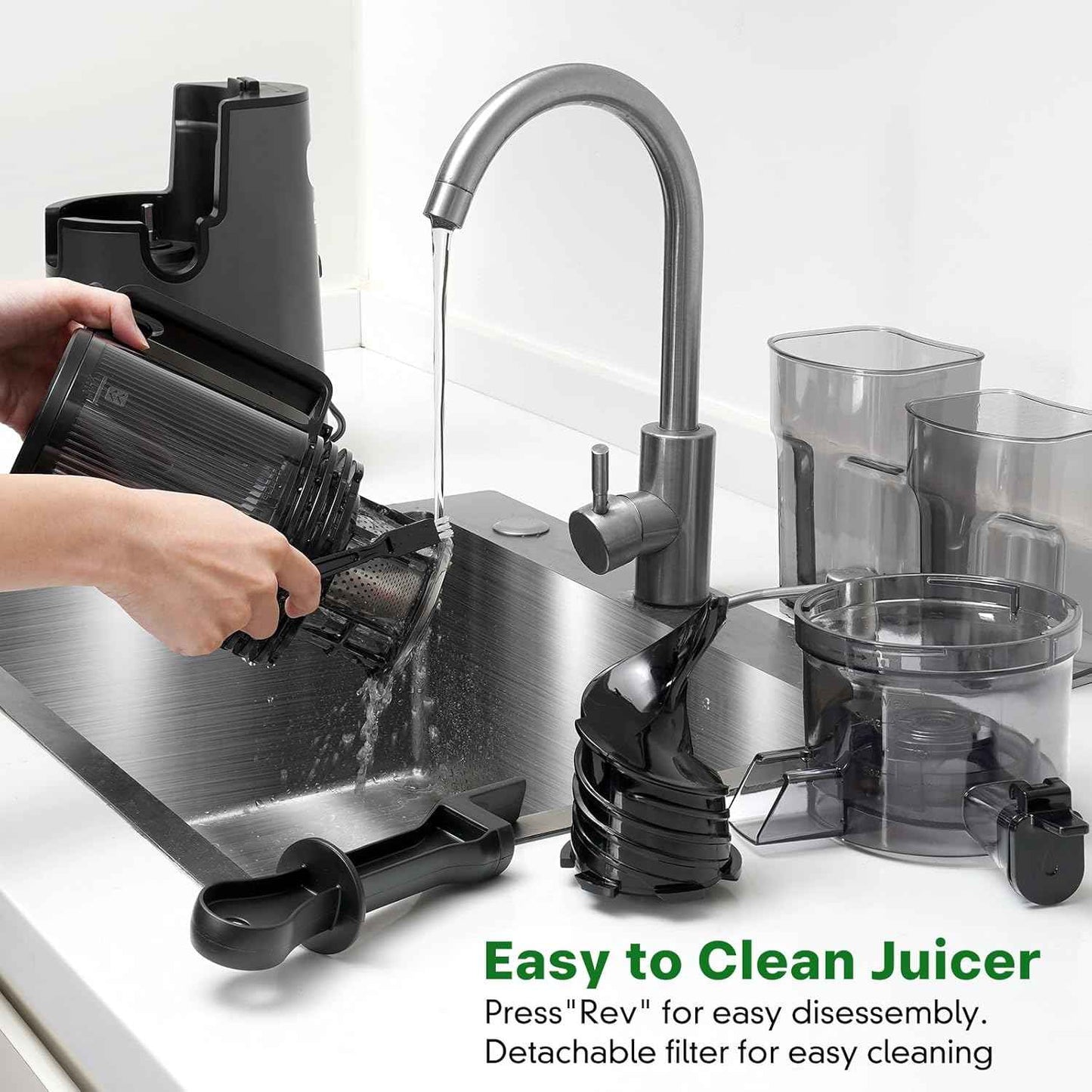 Cold Press Juicer, Juicer Machines with 5.4" Wide Feed Chute for Juice Extractor, Professional Slow Masticating Juicer for Whole Vegetables & Fruits with High Juice Yield, Easy to Clean (Black)