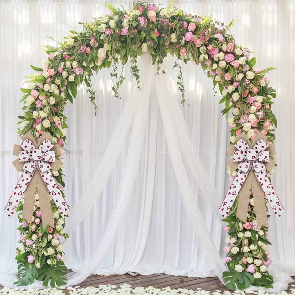 Valentines Fabric Ribbons, White Love Heart Edge Wired Burlap Ribbon for Valentine's Day Hanging Wrapping Party Gift Decoration Indoor Outdoor Tree Crafts Supplies (2.5 Inch * 10 Yards * 1 Roll)