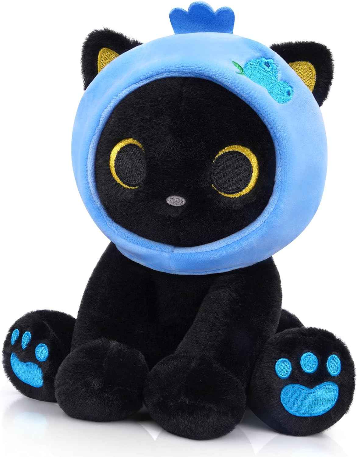 Black Cat Plush Holding Rose, 8 Inch Kawaii Valentines Plushies with Bow & Heart, Cute Plush Toy Soft Valentine's Day Gift for Her, Girlfriend, Wife, Kids