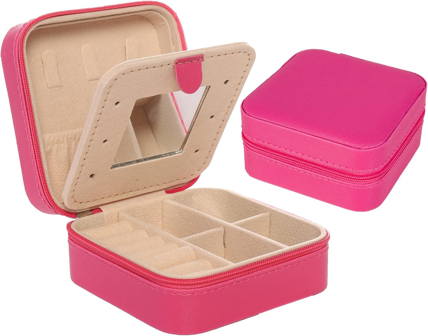 KElofoN Travel jewelry case Travel jewelry box Travel Jewelry Organizer Small box Gift for Girls Women with Mirror(Pink)