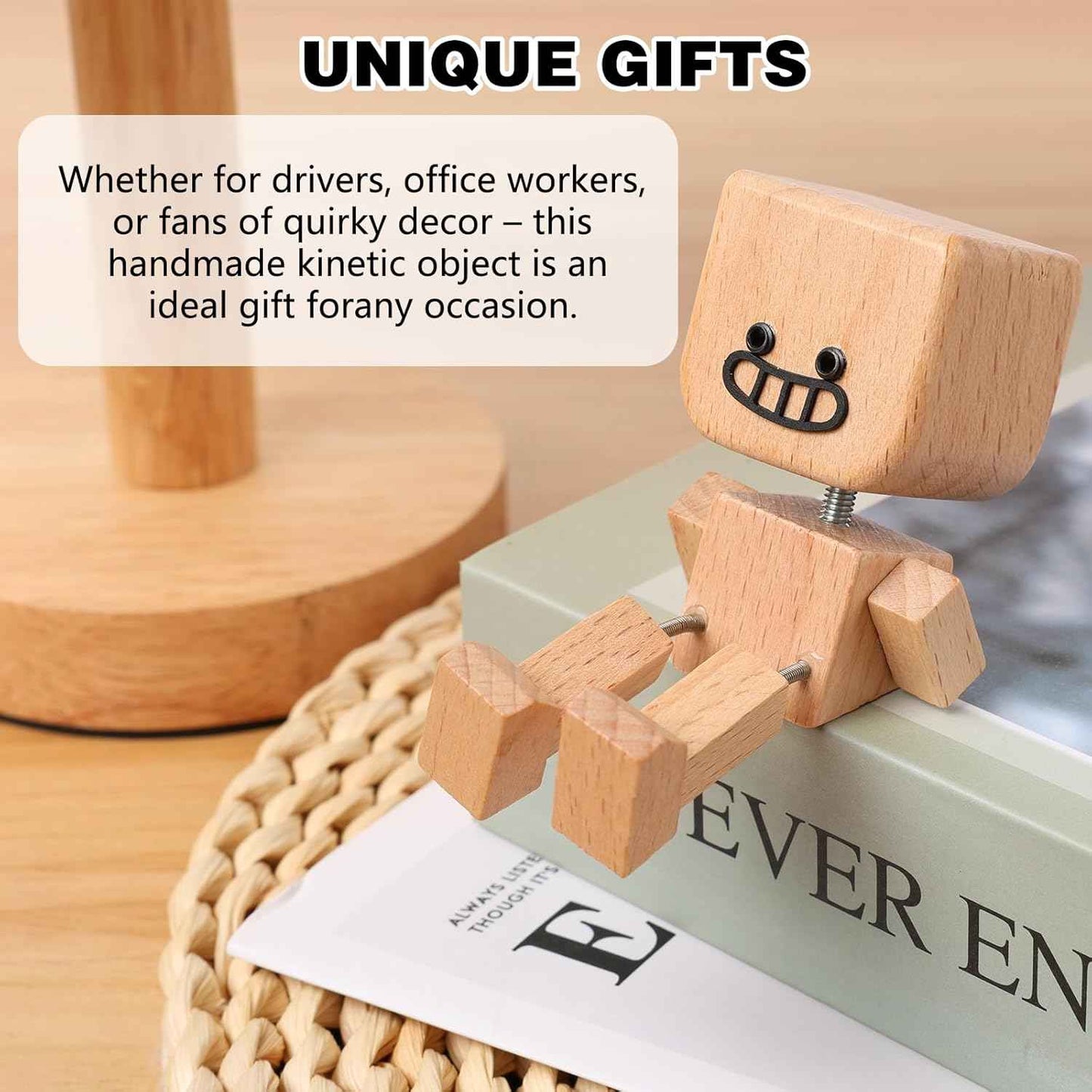 Shaking Wooden Man, Shaking Wooden Man Figurine for Car Dashboard with 12PCS, Funny Cars Ornaments Wood Desktop Decor,Car Dashboard Accessories and Desk Decoration