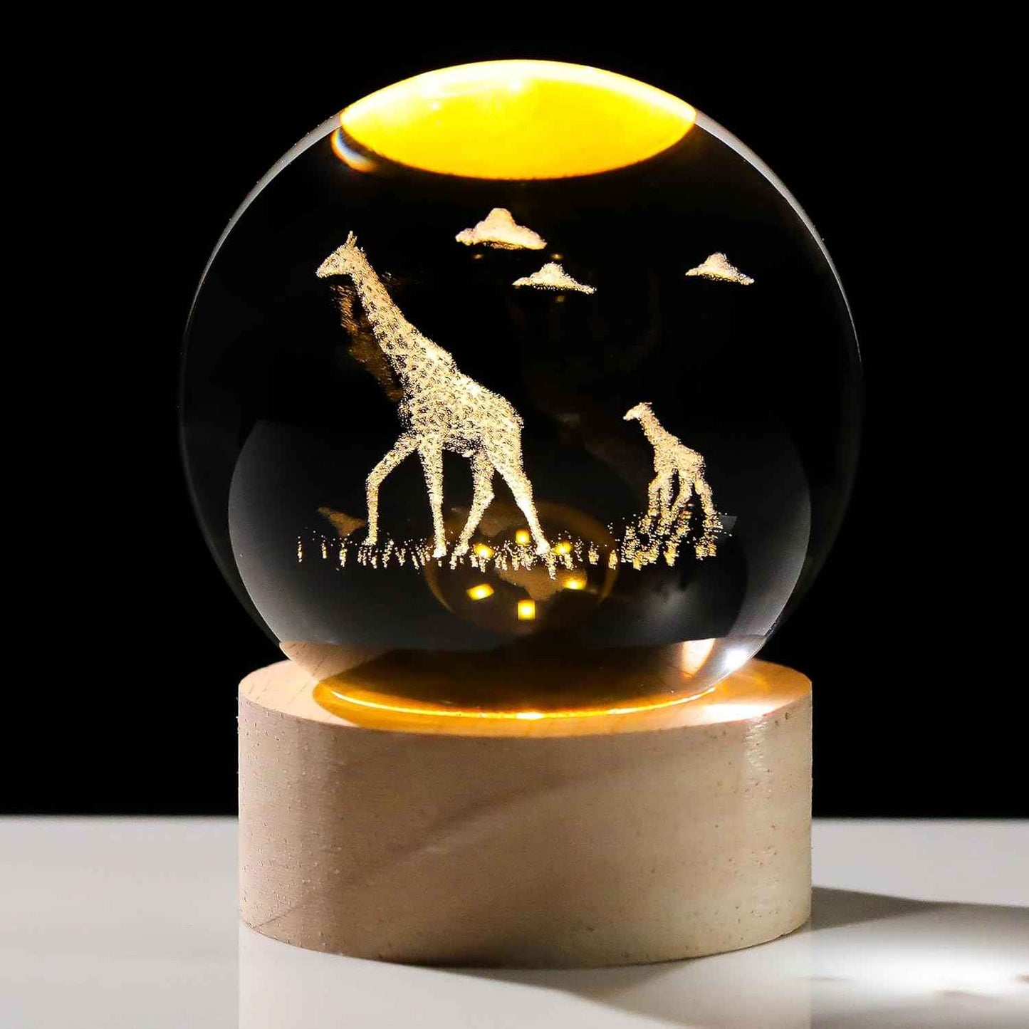 Enjinkail 3D Butterfly Tulips Crystal Ball with Wooden Light Base Glass Tulip Figurine Gift for Women Decor Tulips Statue Gifts for Mother's Day Birthday Valentine Christmas (Diameter 2.36 inches)