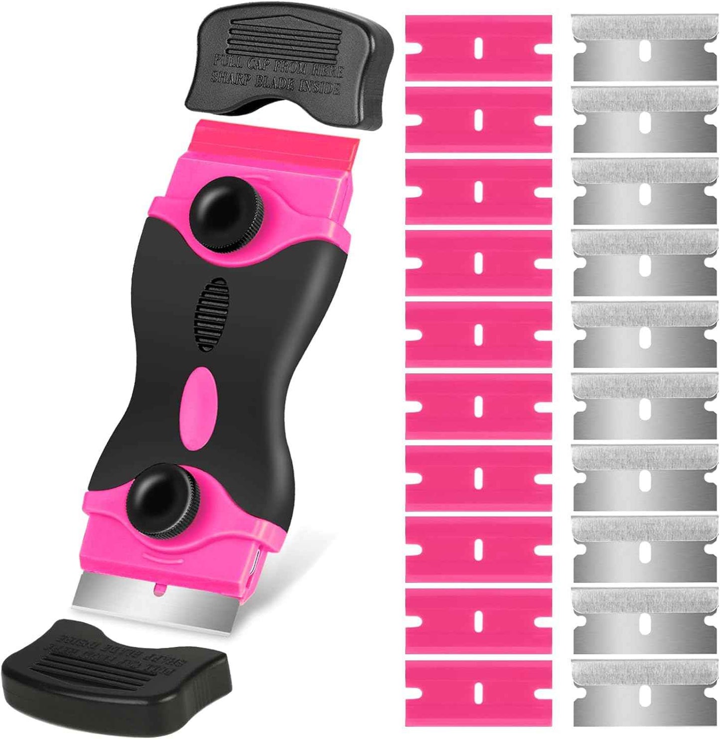 Razor Blade Scraper Tool Kit - 2Pack Razor Scrapers & 40Pcs Extra Blades, Plastic Paint Scraper Tool, Razor Scraper Tool for Glass Top Stove, Scrappers for Cleaning Window, Cooktop, Oven, Floor