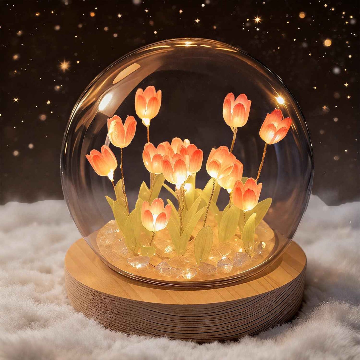 Valentine’s Day Gifts for Women – Tulip Lamp with Glass Dome, Birthday Gift for Girlfriend, Wife, Mom, Battery Operated LED Flower Night Light for Bedroom, Home and Table Decor