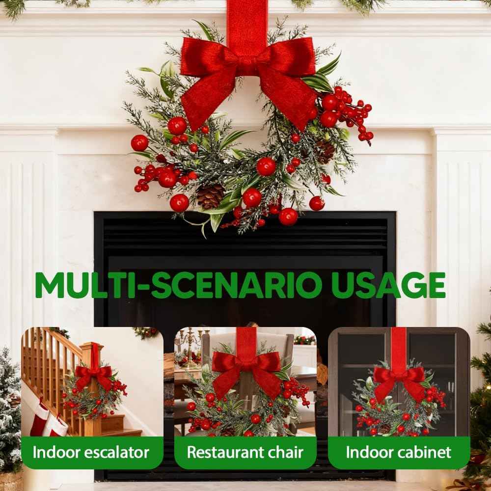 Small Christmas Wreath, 6 Pcs 6" Mini Christmas Wreaths for Cabinets, Small Cabinet Wreaths for Kitchen Cabinet Window Door Farmhouse Christmas Party Decorations Candle Rings Fireplaces (A)