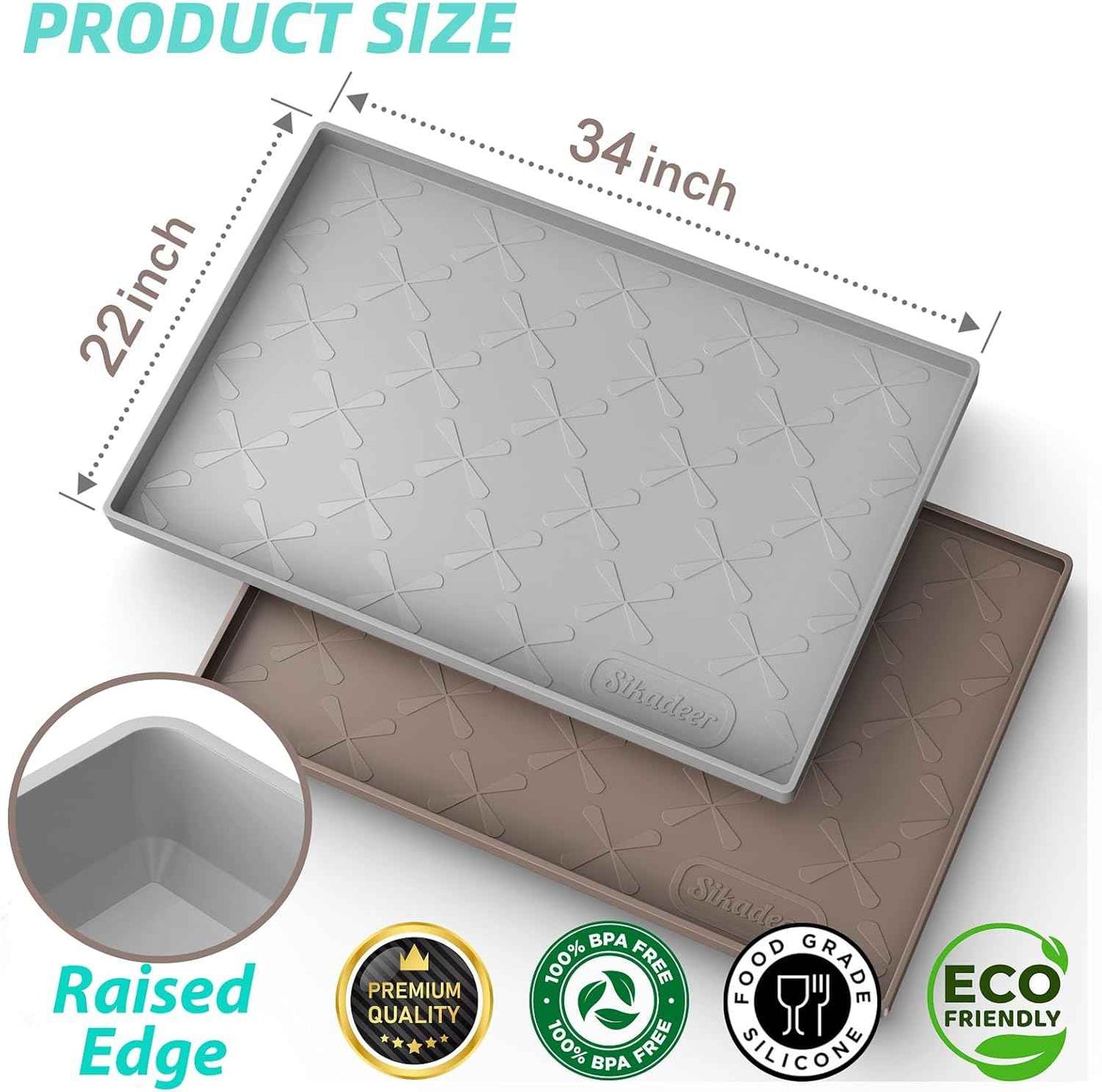 SIKADEER 34" x 22" Under Sink Mat Waterproof, Silicone Mat Kitchen Drawer Shelf and Cabinet Liner, Sink Protector for Kitchen Organizers and Storage, Boot Tray Pet Food Mats