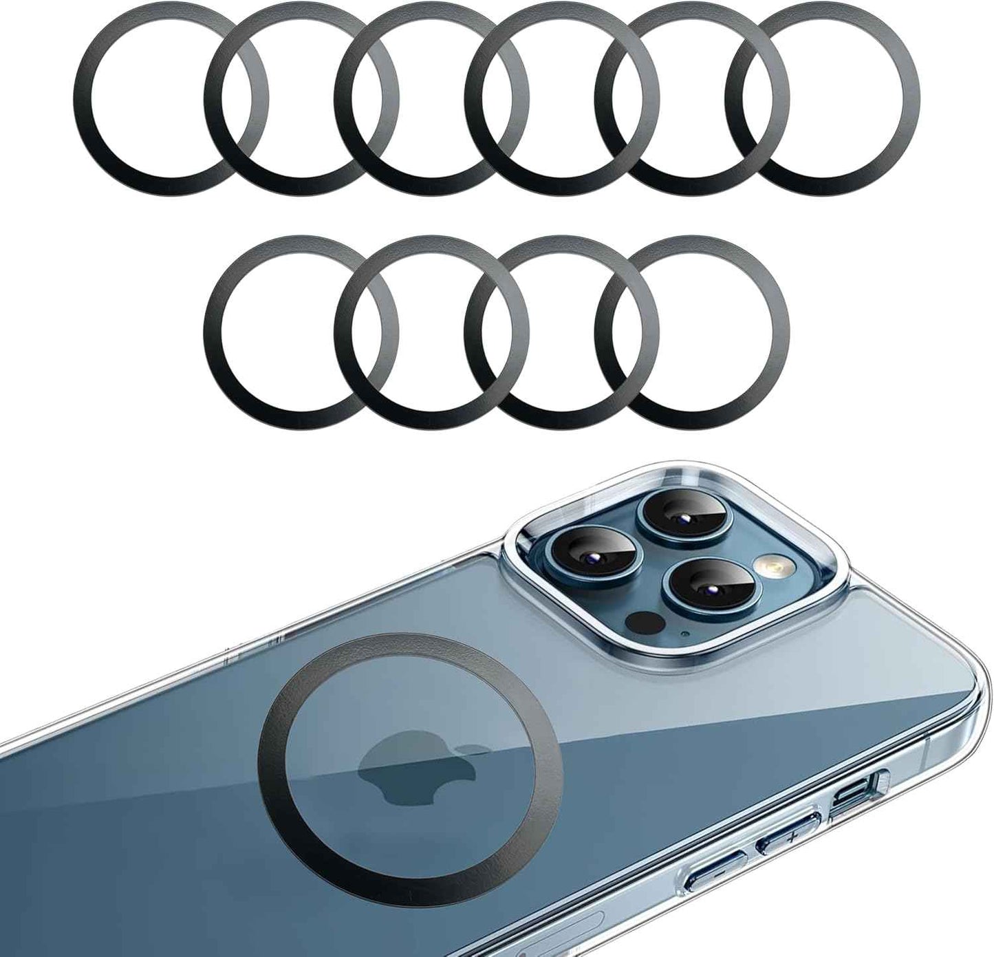 Universal Metal Rings Compatible with Magsafe Sticker,Magnetic Ring for Phone Cases & Wireless Charging, 6 Pack (2 Black,2 White & 2 Silver)