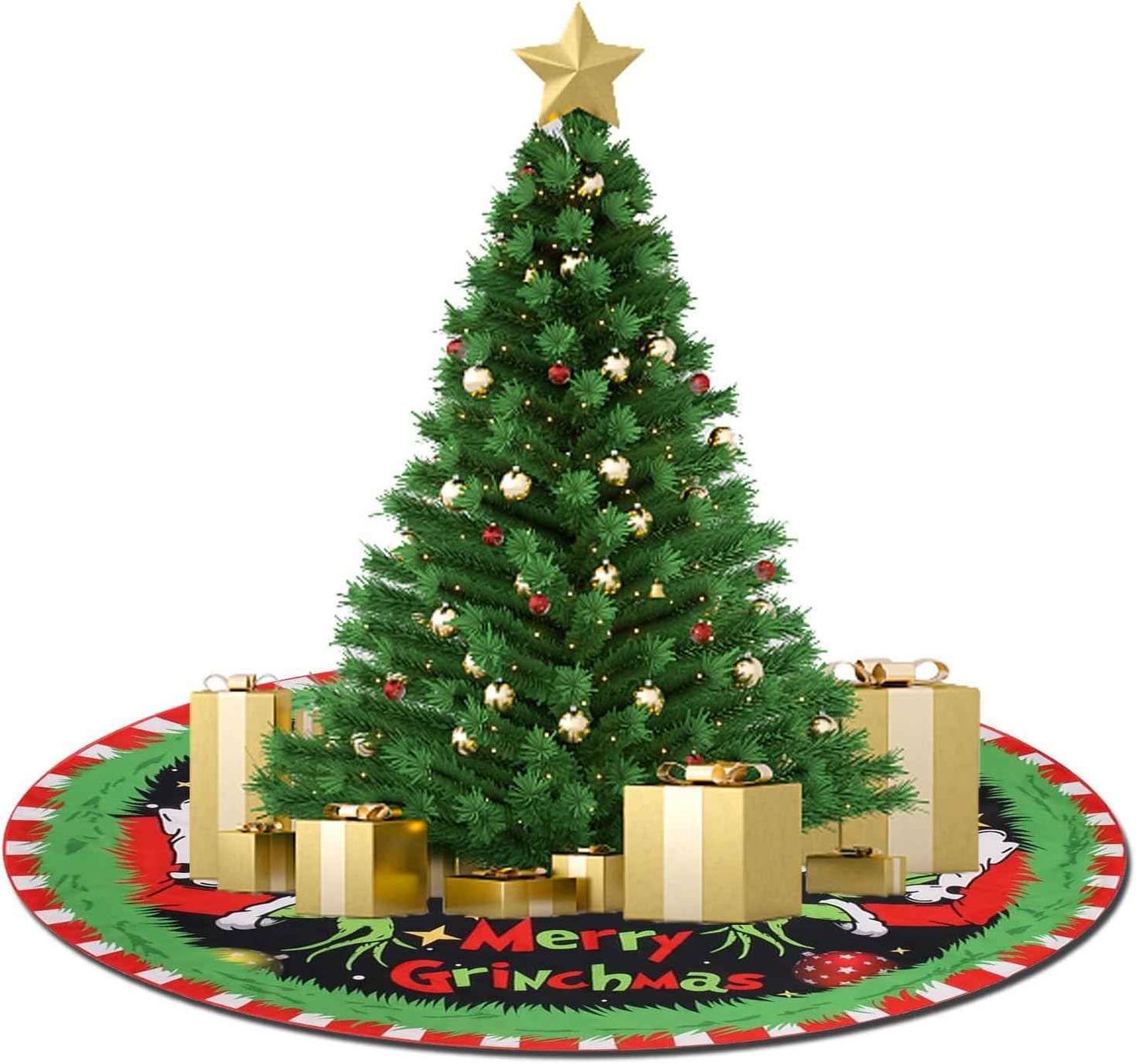 Merry Christmas Tree Skirt Collar 48 Inch, Softand Funny Farmhouse Holiday Decor Xmas Party Holiday Decoration