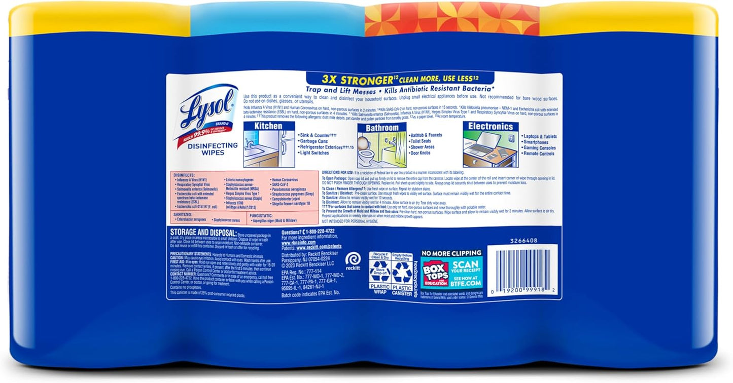 Lysol Disinfecting Wipes Multi-surface Cleaning Wipes, 80 Count, 4pk