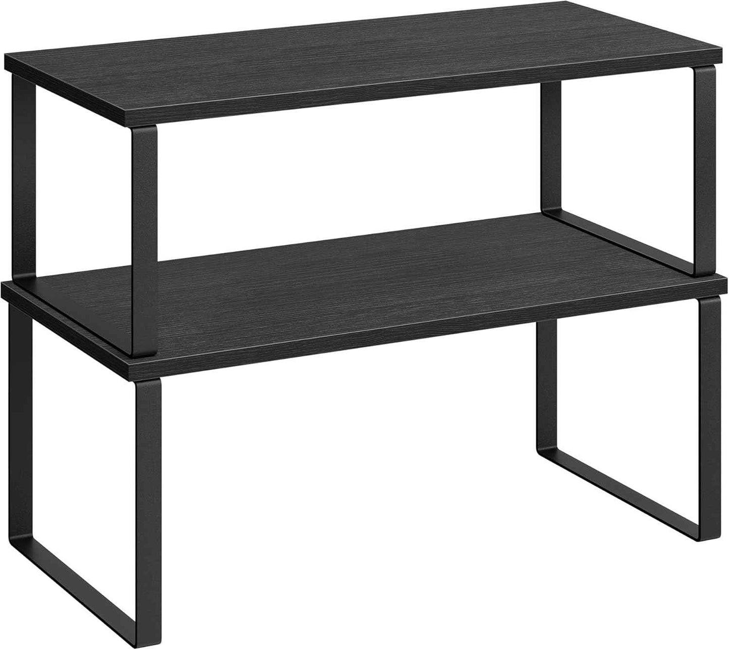 SONGMICS Cabinet Organizer Shelf, Set of 2 Kitchen Counter Shelves, Kitchen Storage, Spice Rack, Stackable, Expandable, Metal and Engineered Wood, Ink Black and Natural Beige UKCS02NB