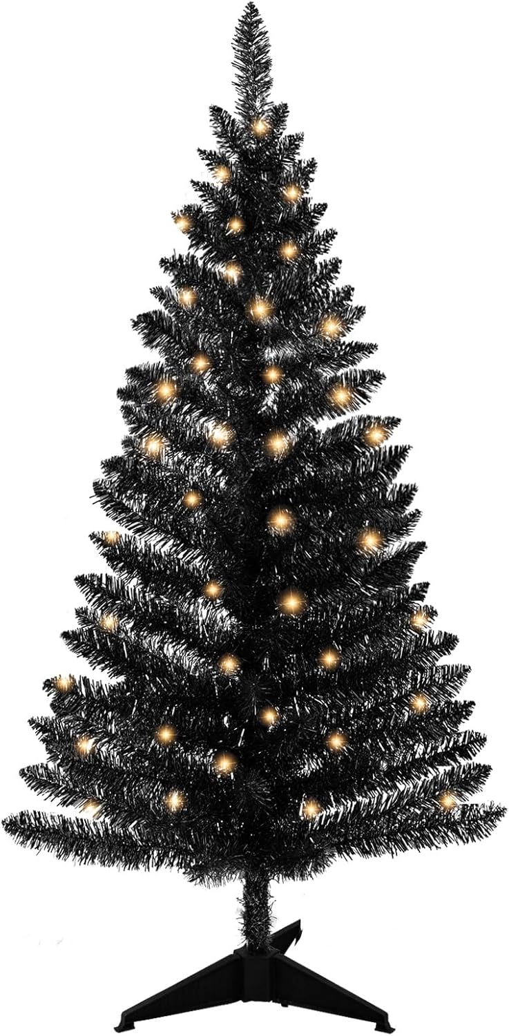 4ft Lighted Artificial White Christmas Tree | Leeheeyee Small Christmas Tree, Not Pre-lit White Tinsel Pine Trees with Lights, Ideal for Home, Office, and Xmas Tree Party Décor
