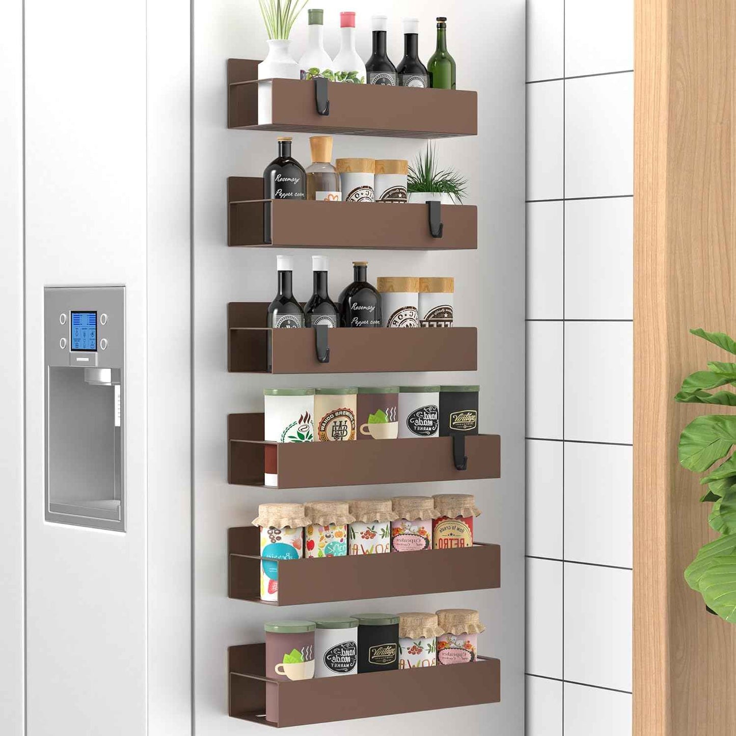 Metal 4 Pack Magnetic Spice Storage Rack Organizer for Refrigerator and Oven, Black Fridge Organizers and Storage