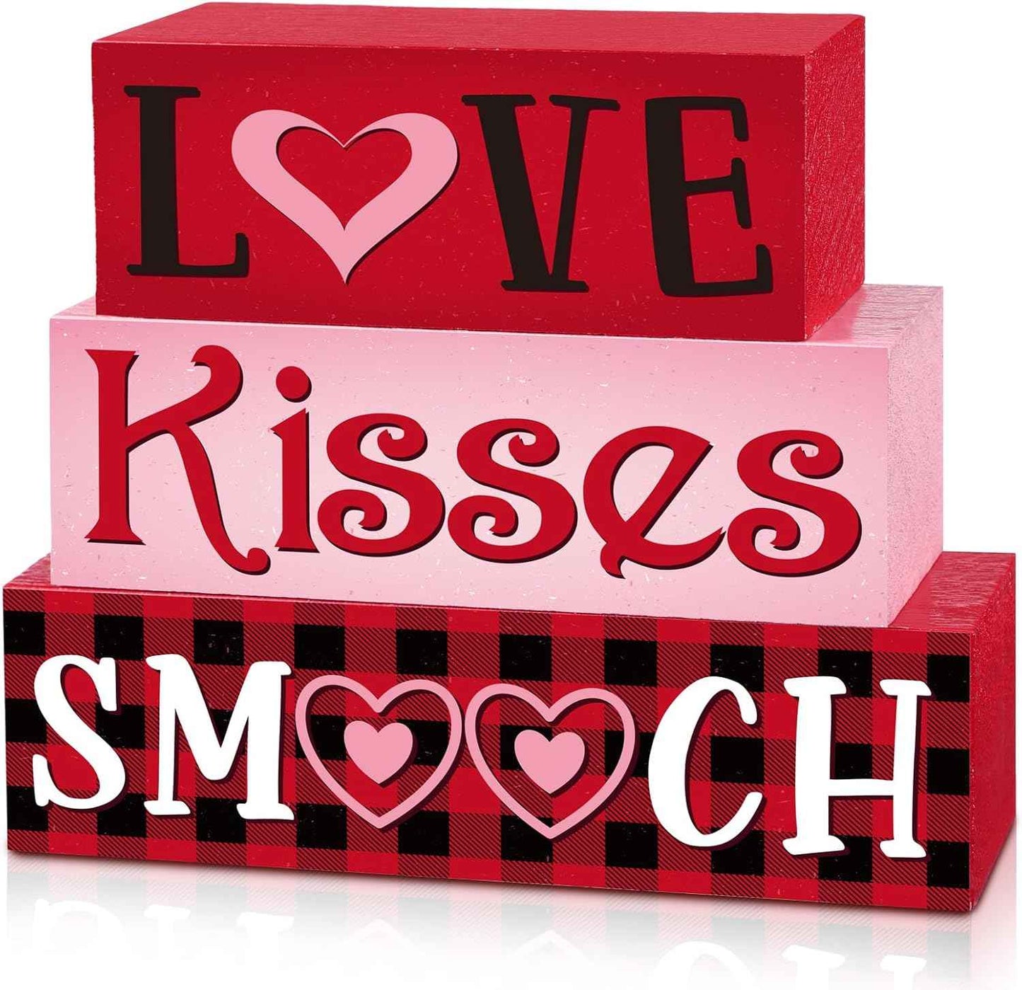 3 Pcs Valentine Table Decoration Signs Tiered Tray Valentine Wooden Love Blocks Heart Wood Freestanding Decor for Farmhouse Centerpiece Wedding Gift(Classic Style)