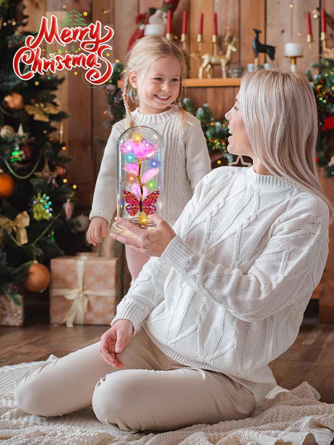 Beferr Gifts for Women Mom Birthday Gifts, Galaxy Glass Rose Forever Preserved Flowers for Delivery Prime Light Up Rose in Glass Dome Valentines Rose Gifts for Her Wife Daughter Girlfriend