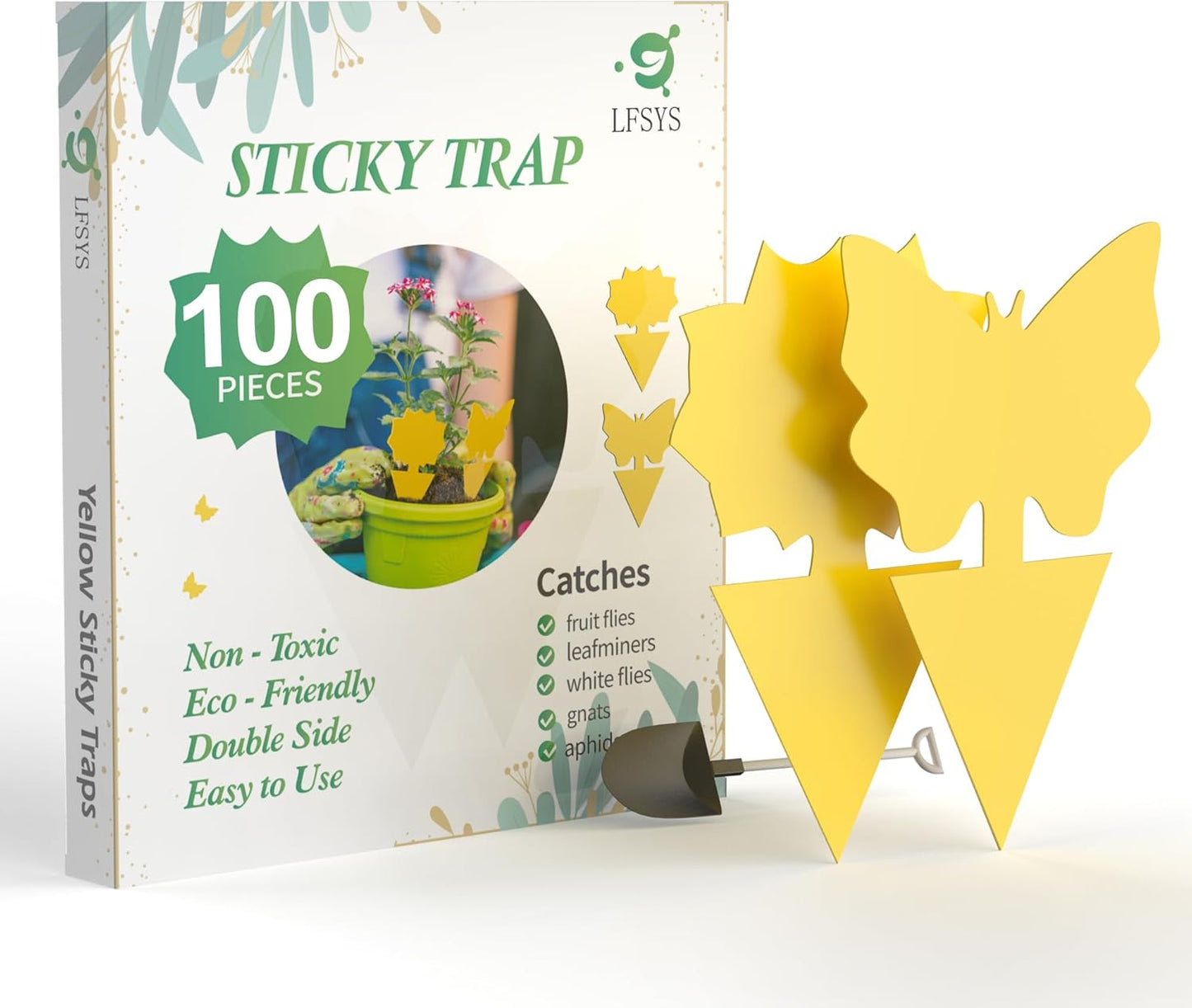 64 Pcs Sticky Trapz for gnat, Yellow Stick Traps for Plants, Fungus gnat Traps Double Side with Shovel, Indoor Safe for Gnat, Fruit Fly, White Fly, Aphid, Leaf Miner