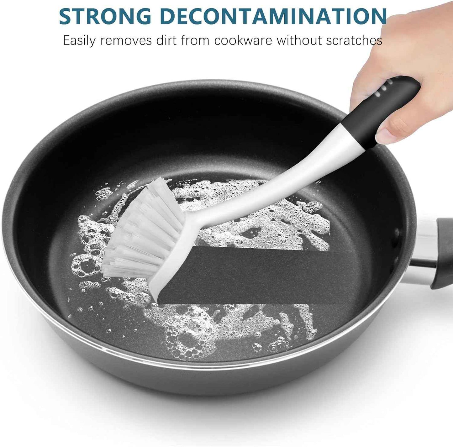 SetSail Dish Brush Set of 3 with Bottle Brush, Dish Scrub Brush with Long Handle Deep Cleaning Handle Brush with Scraper Tip for Kitchen Sink Dishes Bottle Cup Pot and Pans Tile Lines, Black