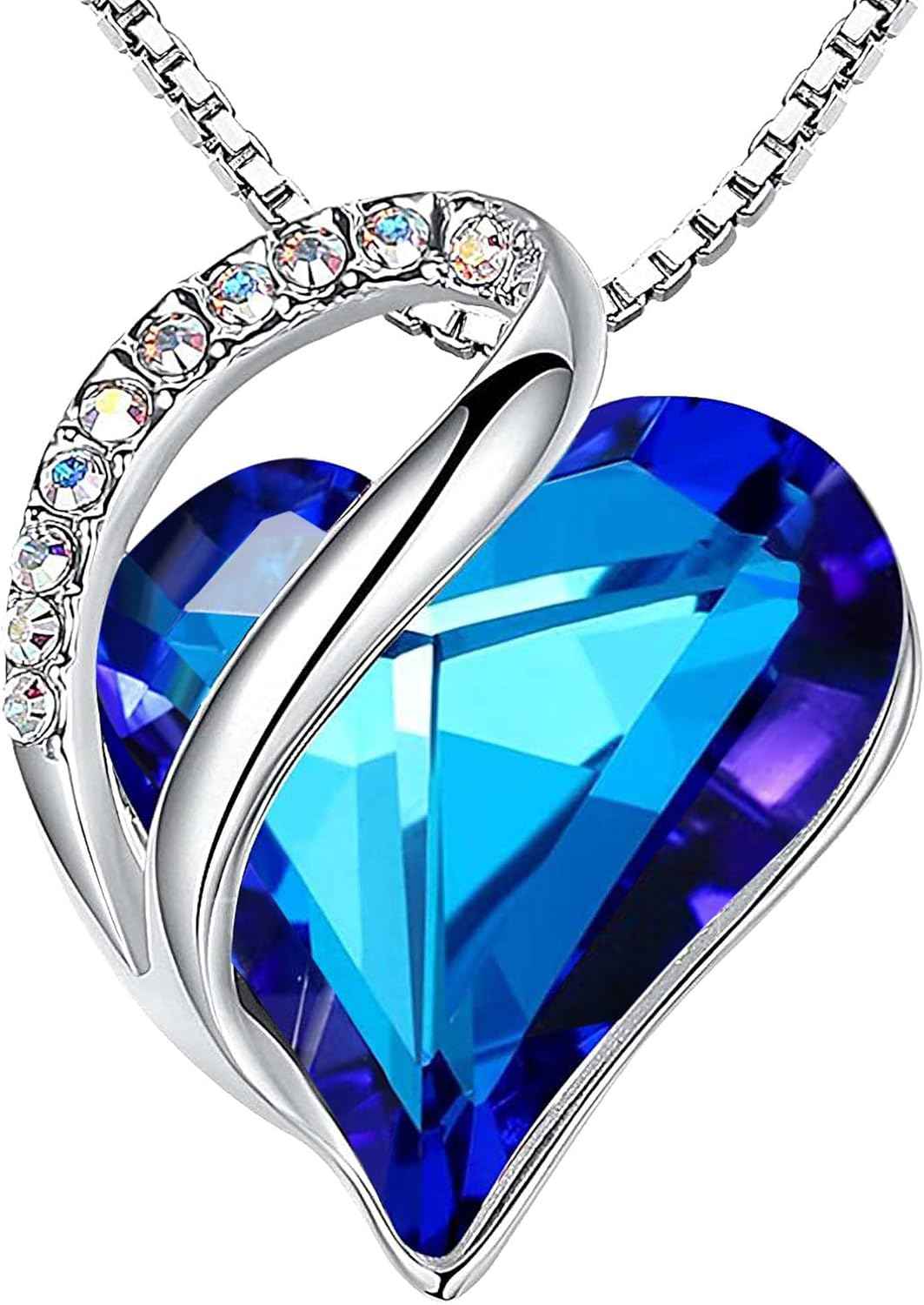 Leafael Valentine's Day Gift Necklaces for Women, Infinity Love Birthstone Heart Crystal Pendant, Birthday Anniversary Jewelry for Wife, Mom, and Her, Silver Plated, 18" + 2" Adjustable Chain | Gifts for Her, Birthday Jewelry, 18 plus 2 inch, Mom, Wife