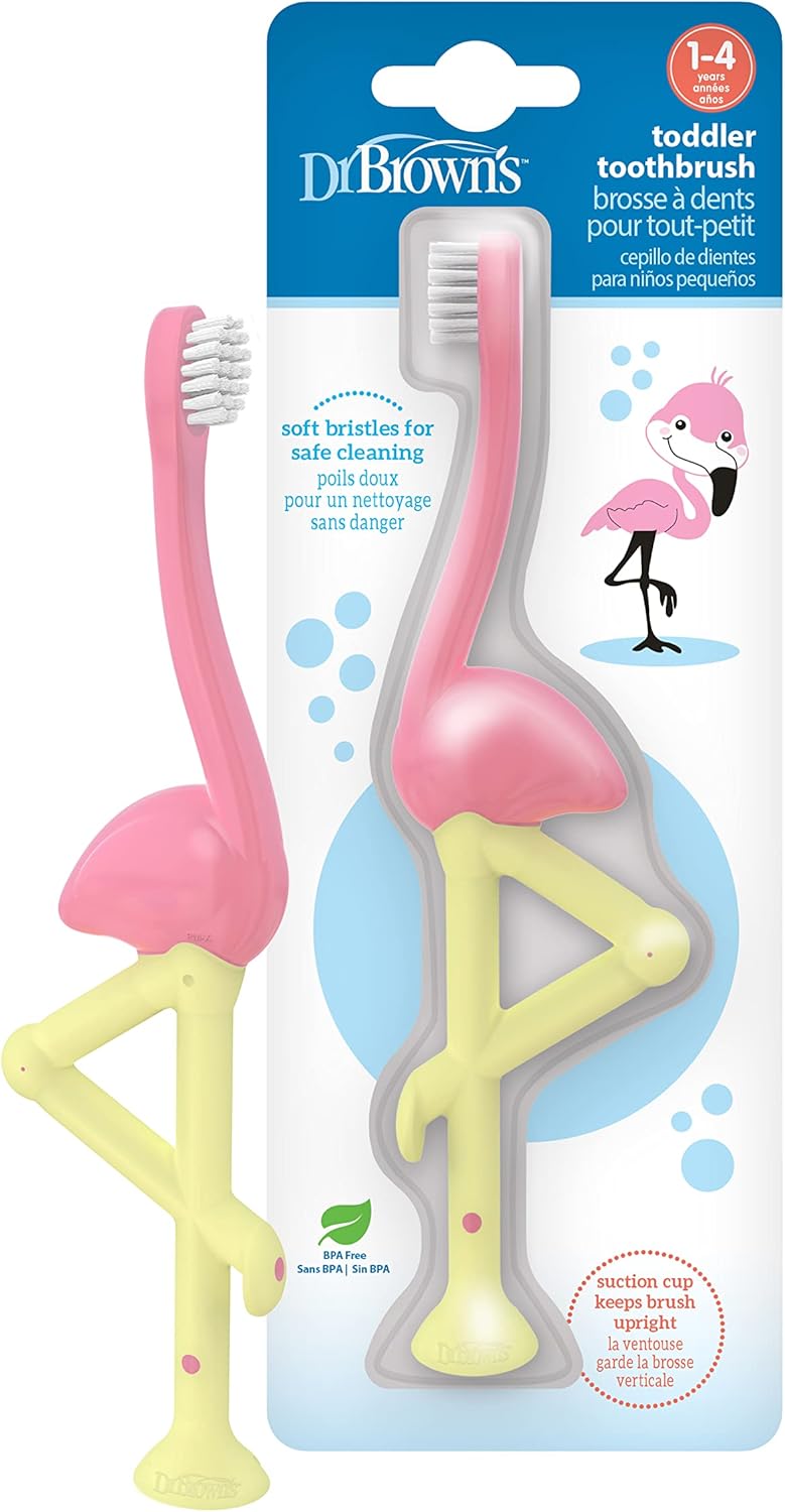 Dr. Brown's Baby and Toddler Toothbrush, Green and Orange Dinosaur 2-Pack, 1-4 Years