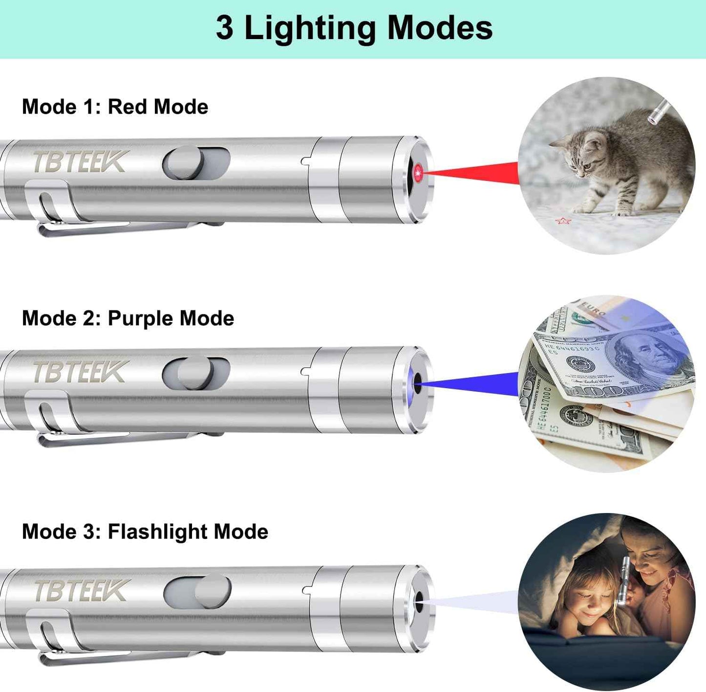 TBTeek Cat Toys, Rechargeable, 3 Light Modes & 5 Fun Patterns, Portable Interactive Kitten Pet Dog Cat Mouse Toy for Fun Chase Play Exercise