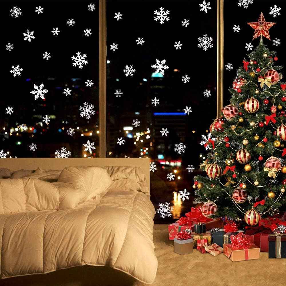 LUDILO 135Pcs Christmas Window Clings Snowflakes Window Decals Static Window Stickers for Christmas Decorations Windows Décor Ornaments Xmas Party Supplies Thanksgiving Party Décor