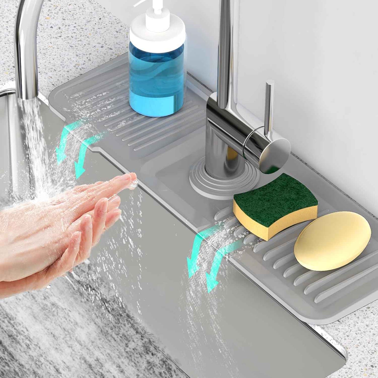24 Inch Longer Faucet Mat for Kitchen Sink, 5° Slope Fast Self-draining, Kitchen Sink Splash Guard Silicone Sink Faucet Mat Splash Guard Kitchen Sink Area Tidy Splash Faucet Guard Draining Mat