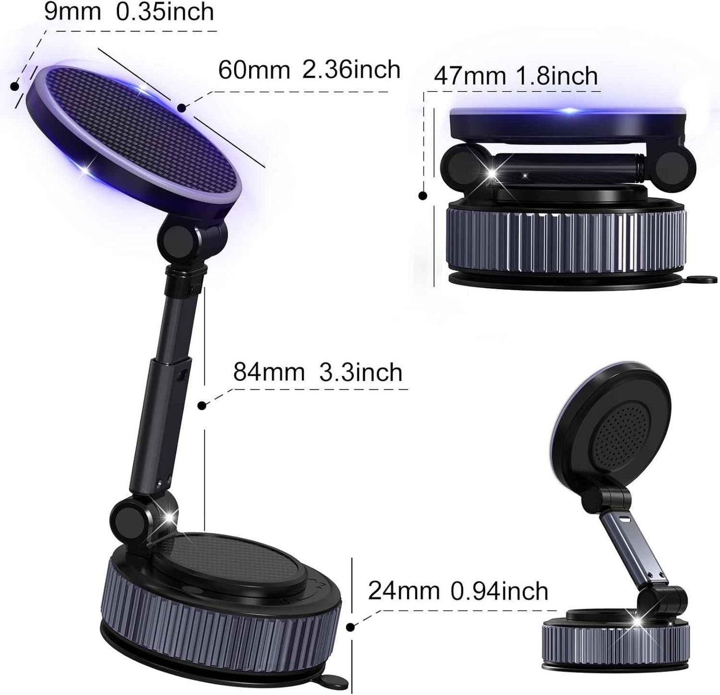 Magnetic Phone Charging Holder for Car - Upgraded 360° Vacuum Magnetic Phone Holder, Foldable Retractable Suction Cup Car Phone Mount for Magsafe for Your Car/Gym/Mirror Mount for iPhone & Android