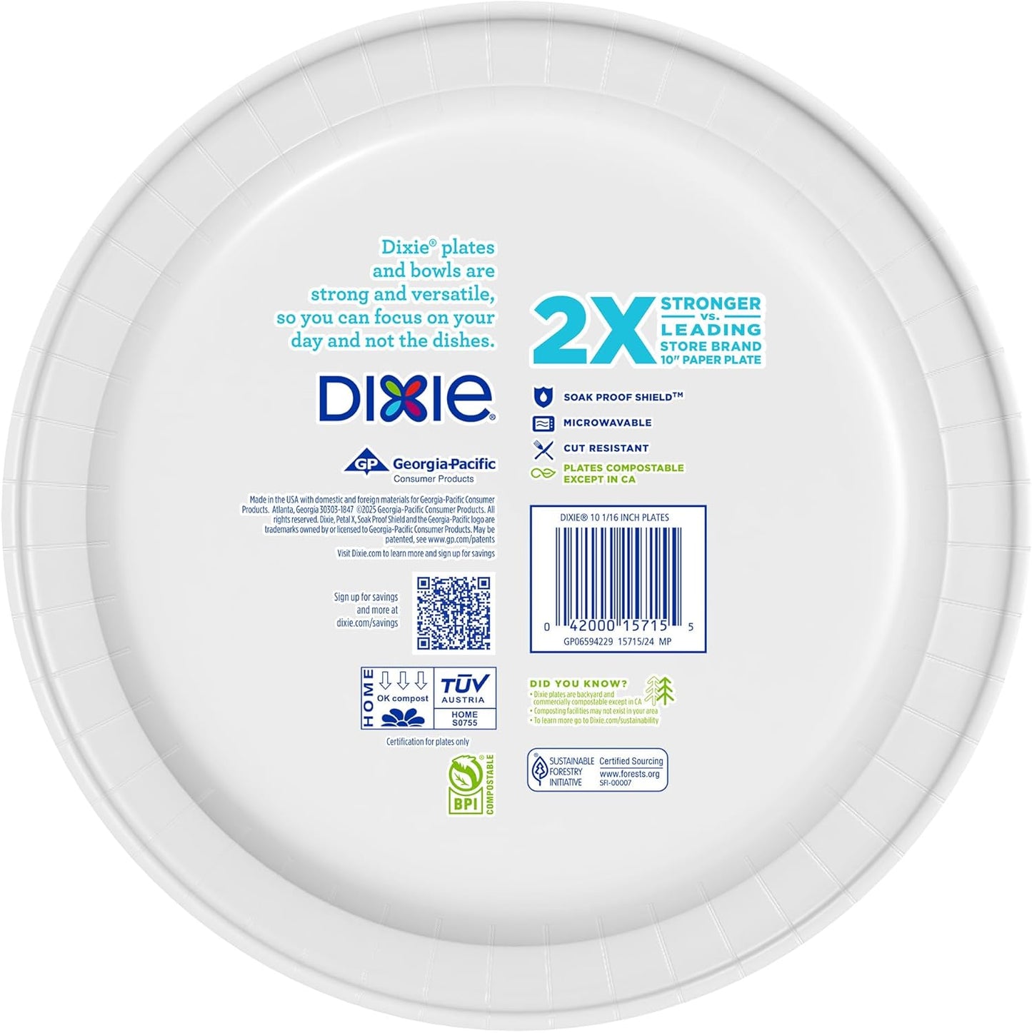 Dixie Large Paper Plates, 10 Inch, 54 Count, 2X Stronger*, Microwave-Safe, Soak-Proof, Cut Resistant, Disposable Plates For Everyday Breakfast, Lunch, & Dinner Meals