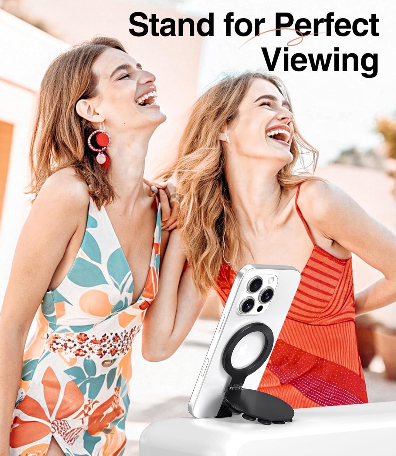 MagSuction Grip Magnetic Phone Grip Holder for MagSafe, Silicone Suction Phone Mount, Adjustable Kickstand with Finger Loop, Compatible with iPhone 16/15/14/13/12 Series (Black)