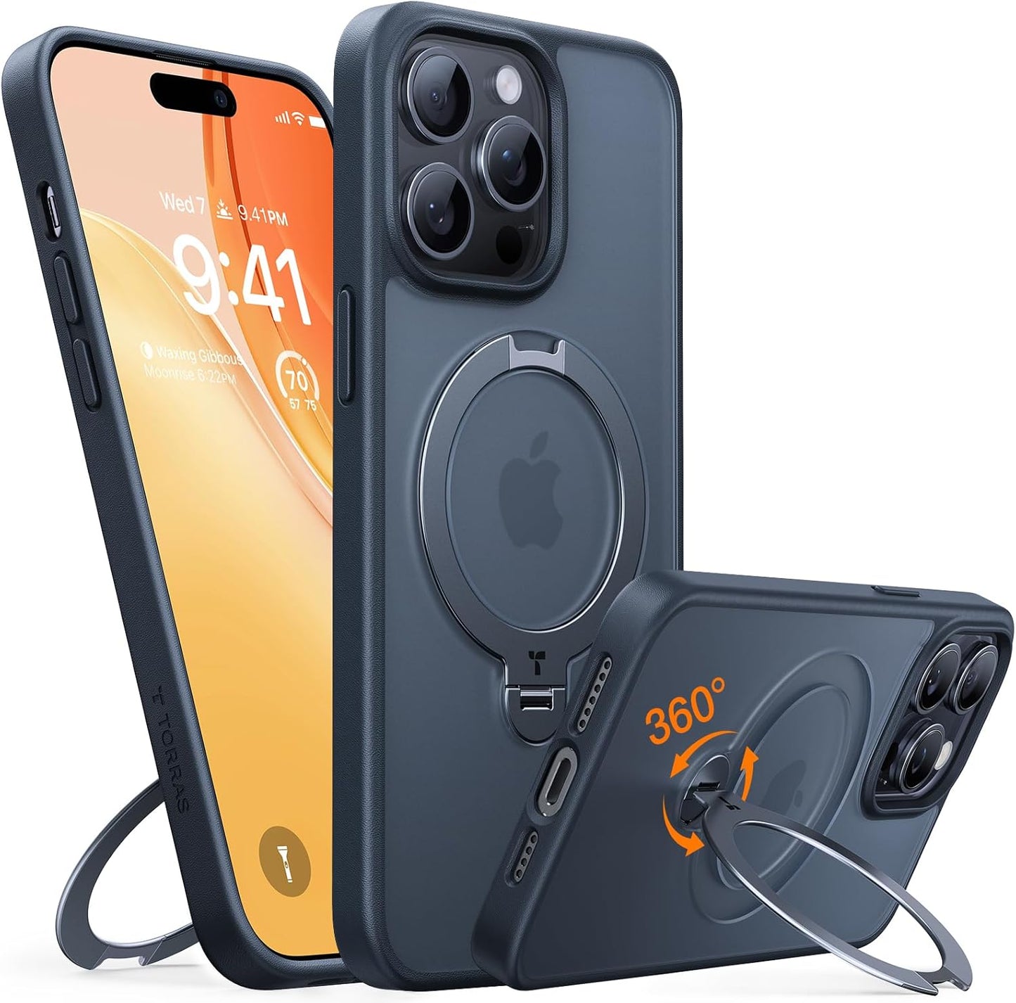 TORRAS Q3 Spin for iPhone 17 Pro Max Case with 360 Magnetic Stand, Camera Control, Fit for MagSafe, 4X Military-Grade Shockproof Case for iPhone 17 Pro Max Phone Case with Kickstand, Deep Blue - Rayz Mart