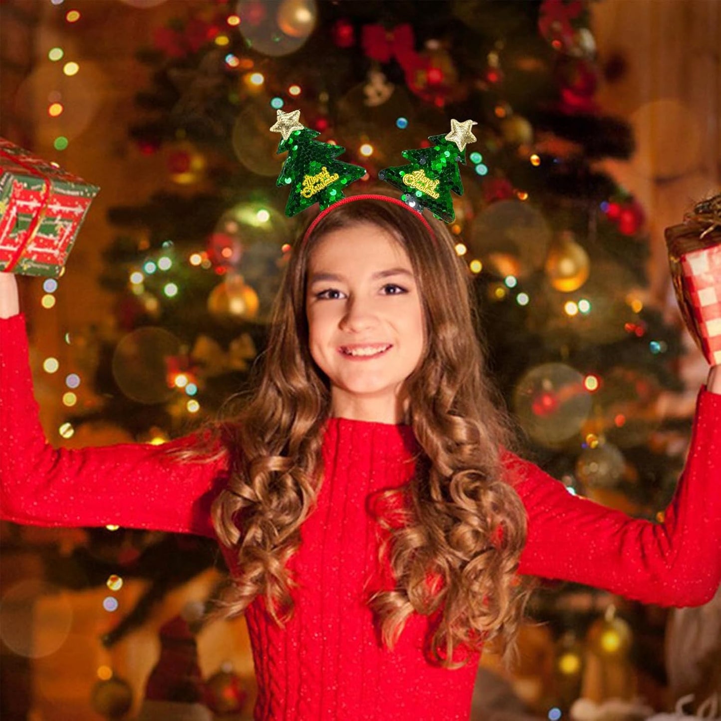 Christmas Headbands Christmas Tree Hair Bands Glitter Green Sequins Headbands Holiday Party Gift for Women Girl Hair Decoration Accessory (Christmas Tree)