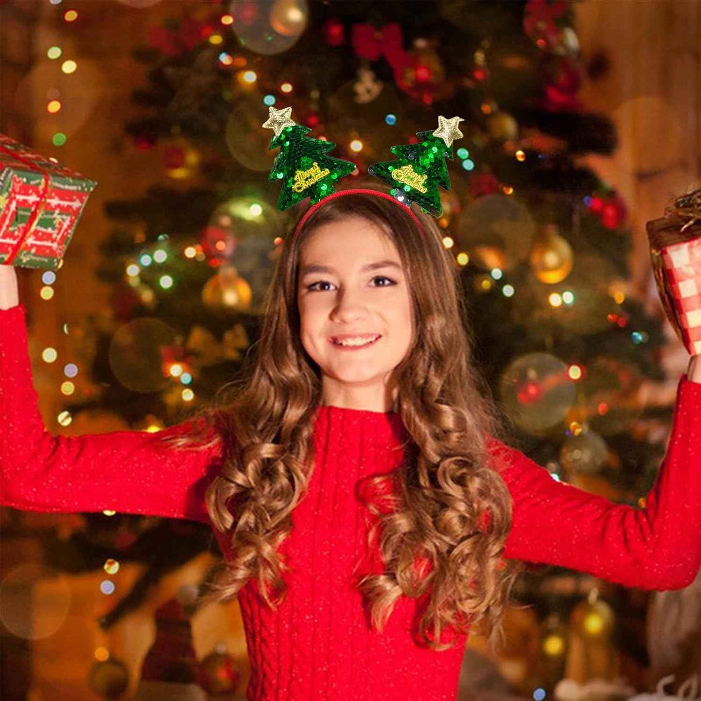 Christmas Headbands Christmas Tree Hair Bands Glitter Green Sequins Headbands Holiday Party Gift for Women Girl Hair Decoration Accessory (Christmas Tree)