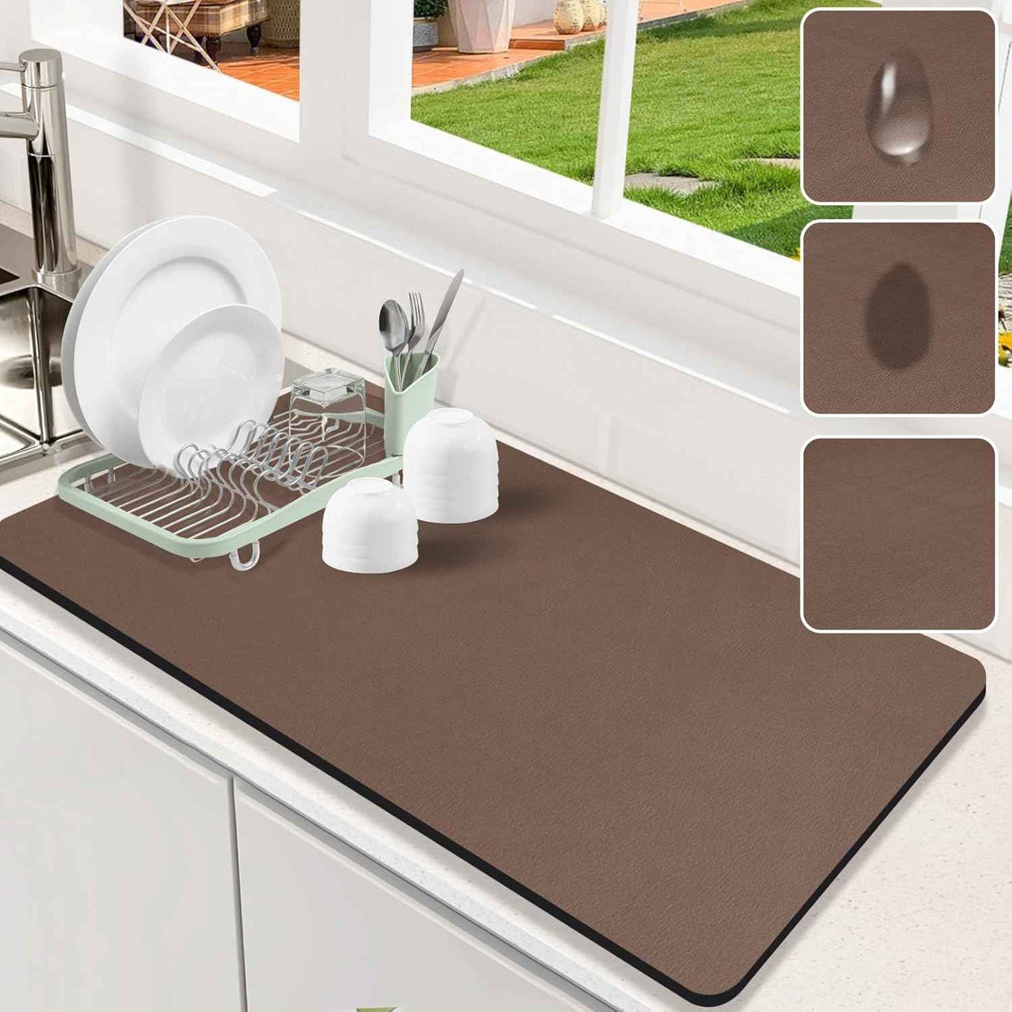 Dish Drying Mat for Kitchen Counter, 12"x19" Dish Drying Pad with Non-slip Rubber Backed, Hide Stain Anti Absorbent for Kitchen Counter, Drying Mat for Coffee Machine Dish Rack (Grey)