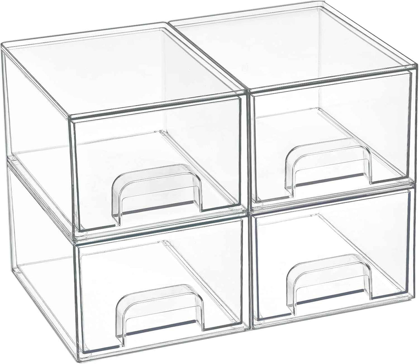 Vtopmart 4 Pack Small Clear Stackable Storage Drawers,Acrylic Bathroom Makeup Organizer,Plastic Storage Bins For Vanity, Undersink, Kitchen Cabinets, Pantry, Home Organization