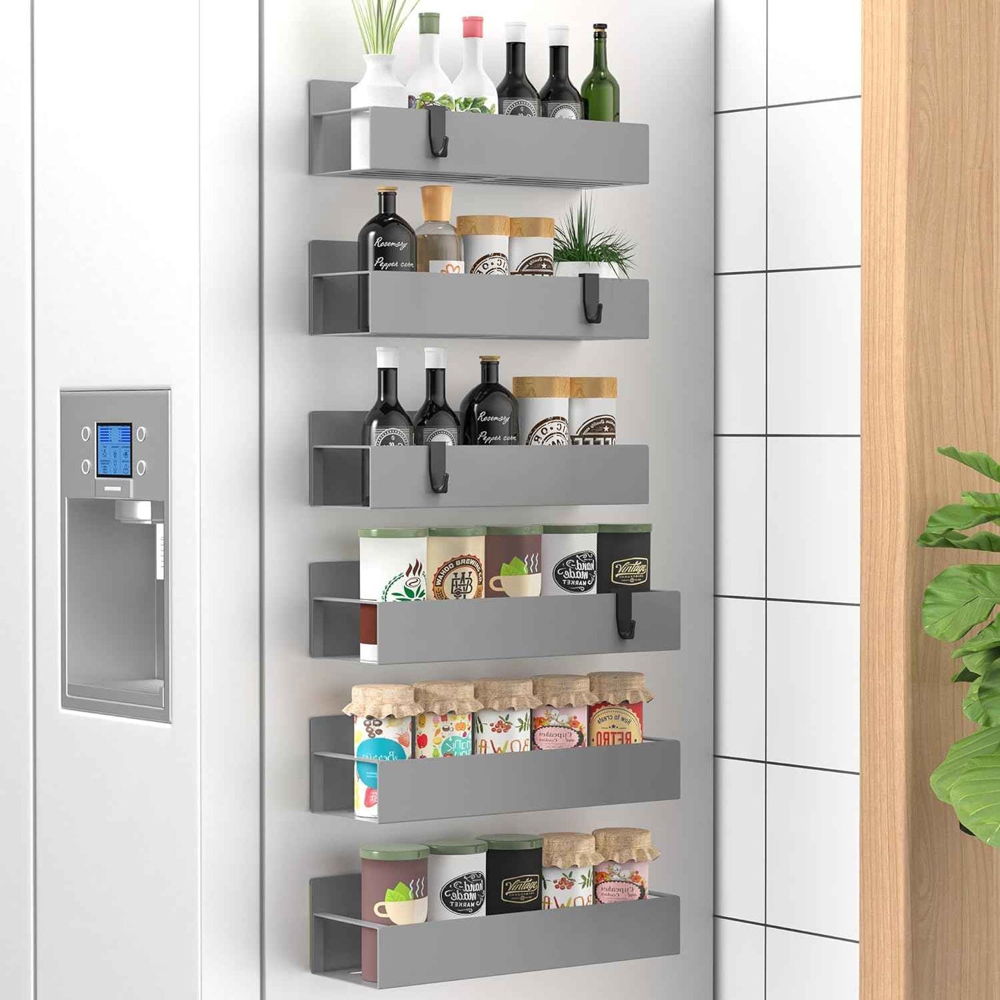 Metal 4 Pack Magnetic Spice Storage Rack Organizer for Refrigerator and Oven, Black Fridge Organizers and Storage