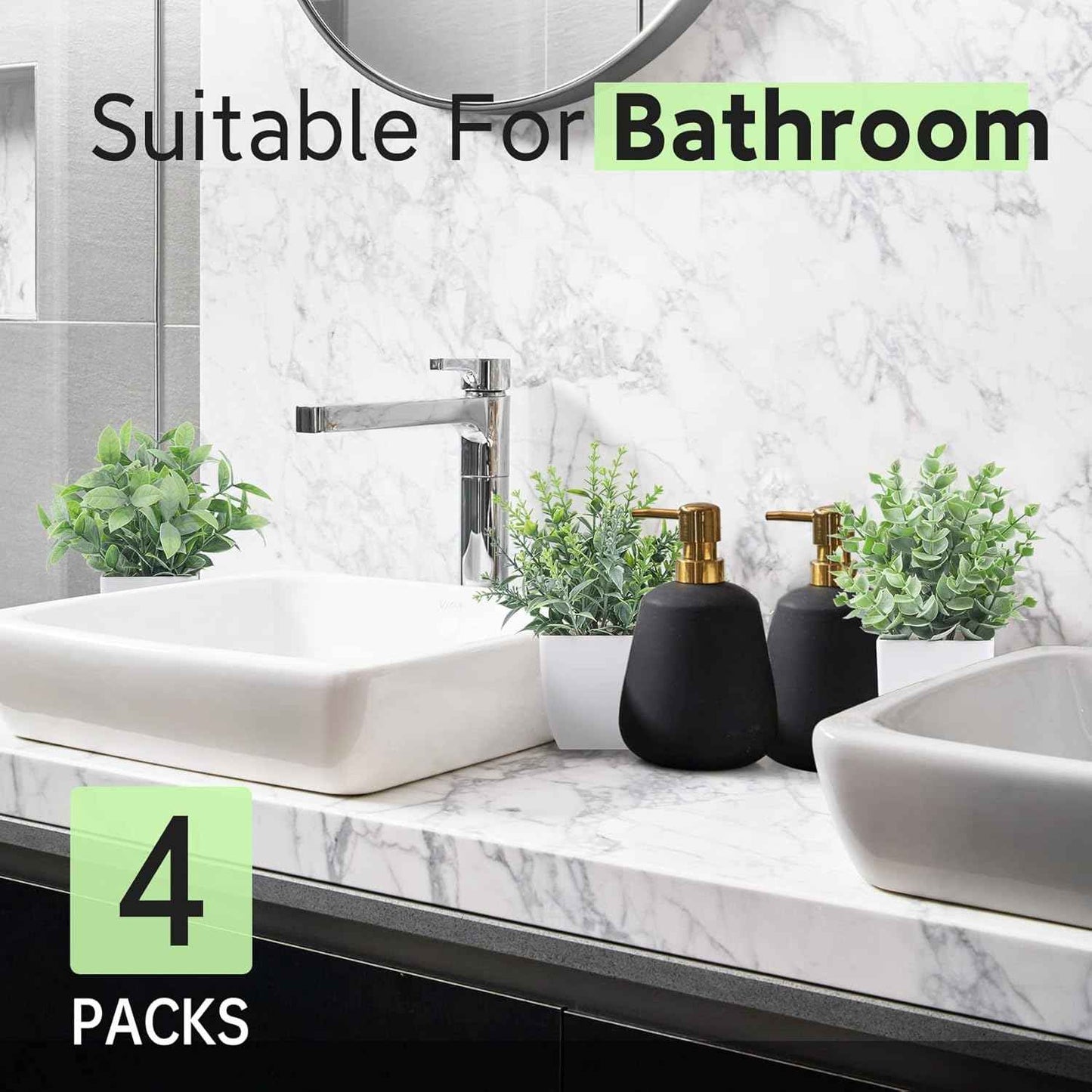 Der Rose 4 Pack Fake Plants Mini Artificial Greenery Potted Plants for Home Decor Indoor Office Table Room Farmhouse Bathroom Decor