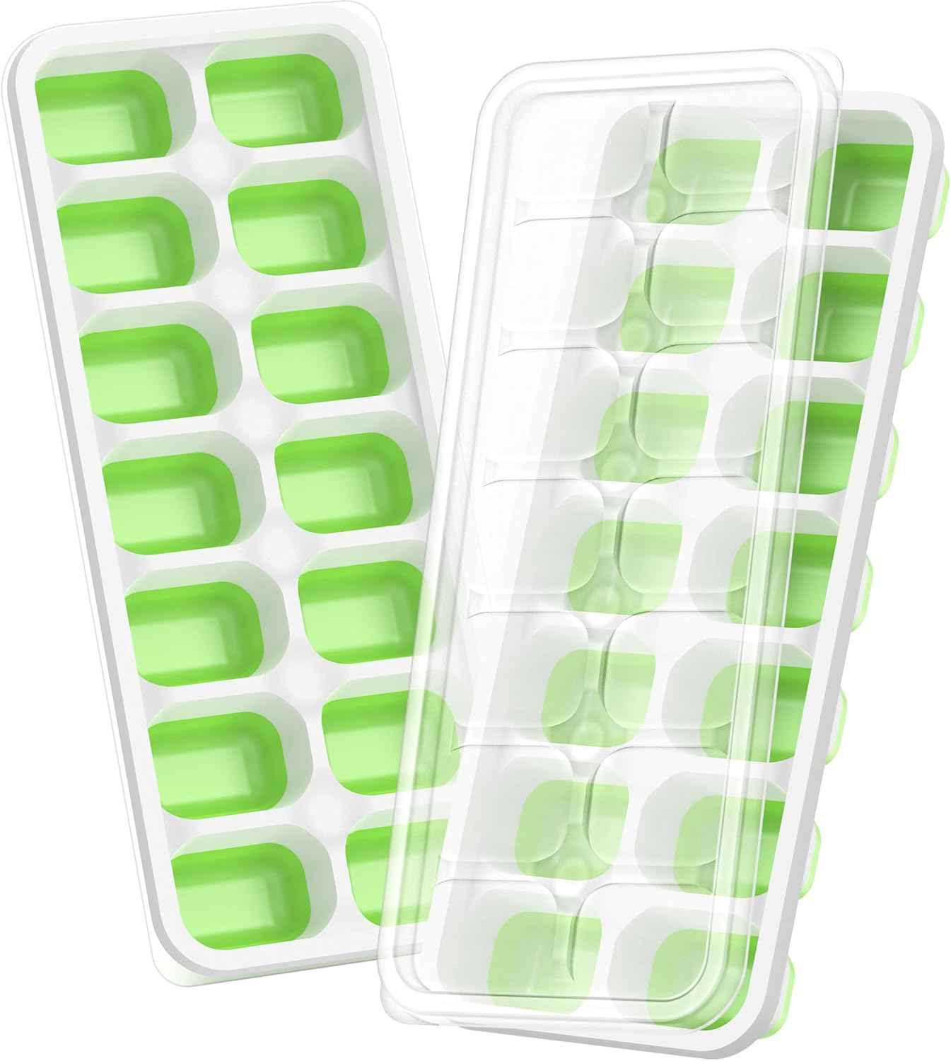 Ice Cube Tray with Lid, 4 Packs 56 Cubes Durable Stackable Ice Cube Trays for Freezer with Removable Lids, Easy-Release Plastic & Silicone Ice Tray for Cocktail, Coffee