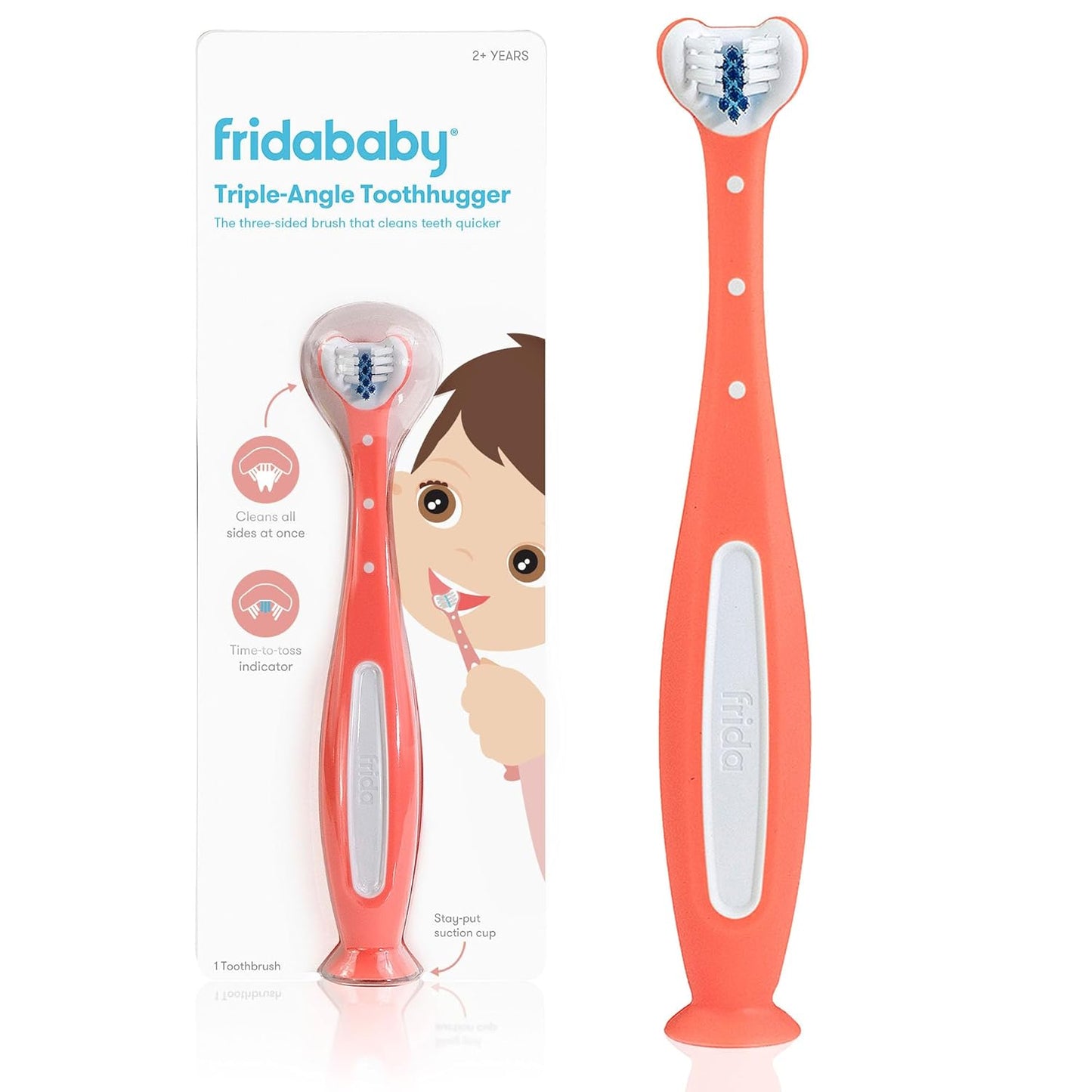 Frida Baby Triple-Angle Toothhugger Training Toddler Toothbrush | Toddler Toothbrush 2 Years and Up, Cleans All Sides at Once | Blue