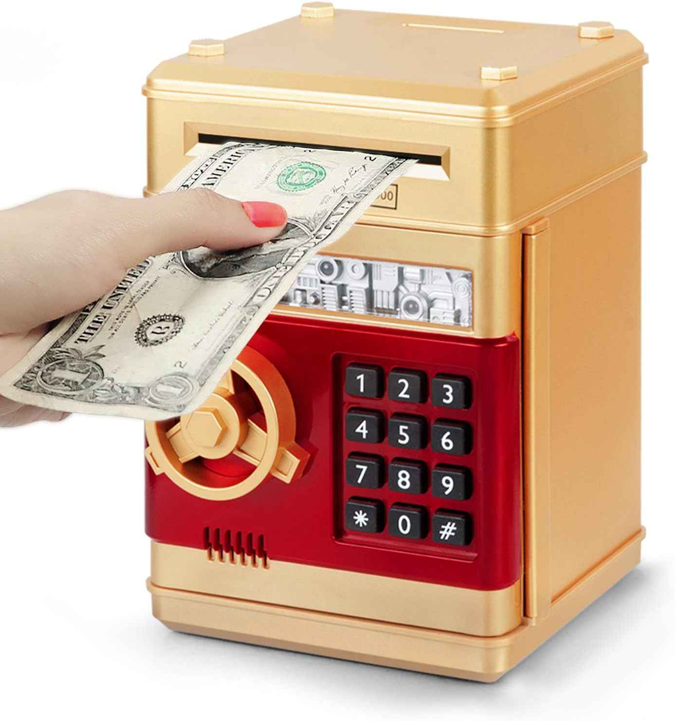 Refasy Piggy Bank Cash Coin Can ATM Bank Electronic Coin Money Bank for Kids Age 3-12, Money Savings Box Mini ATM Coin Bank Toys Gifts for 3 4 5 6 7 8 9 10 11 12 Year Old Boys Girls