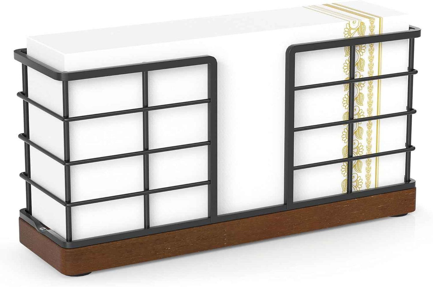 Wican Napkin Holder for Table, Bamboo Iron Standing Napkin Dispenser for Kitchen Dining Farmhouse Cocktail Picnic Bar Rustic Wood Holders for Paper Mail Bills Suitable for All Dining Room Decors Black