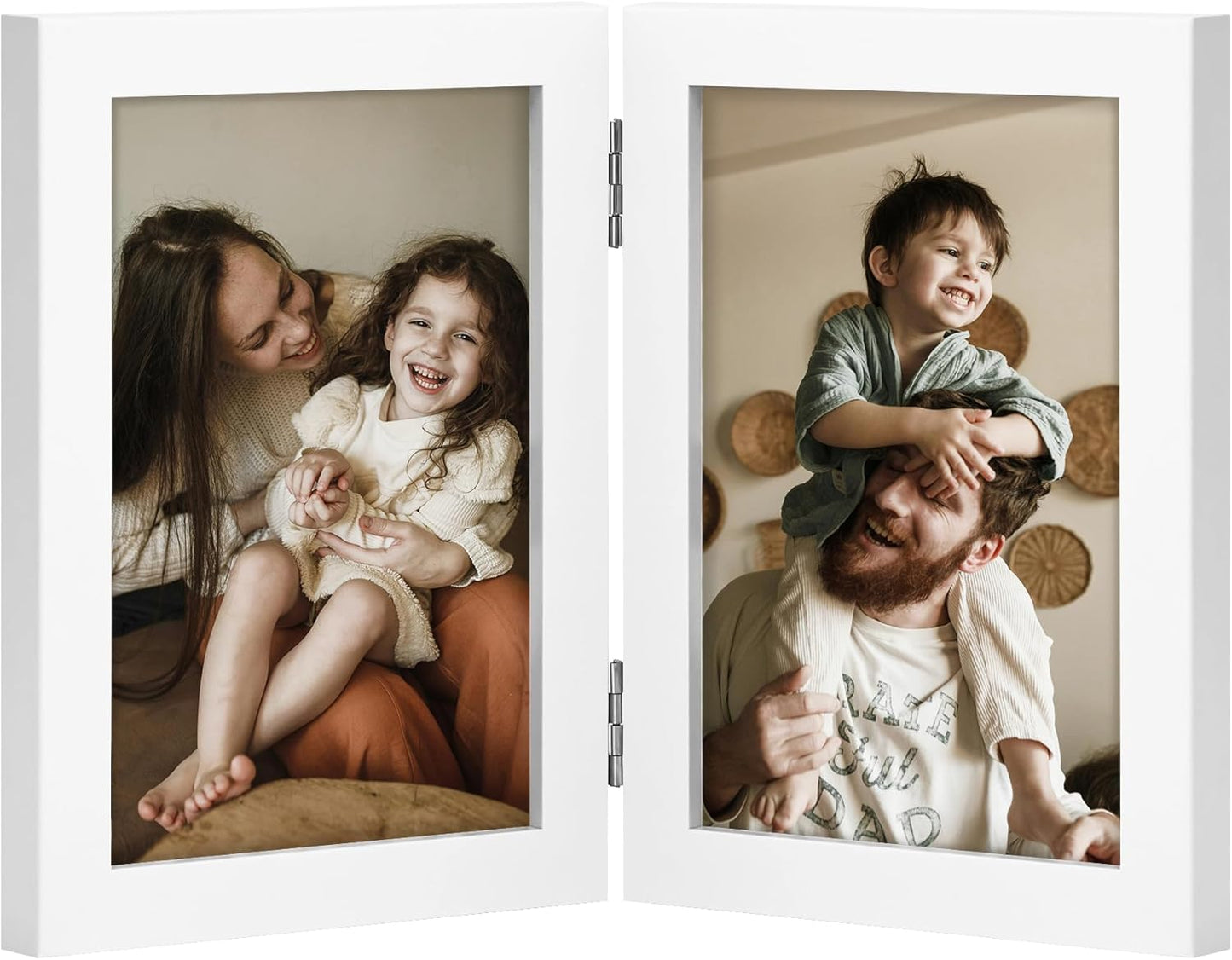 decorUhome Double 4x6 Picture Frame Vertical, Engineered Wood Bifold Photo Frame with Plexiglass for Tabletop Display, 4x6, Black