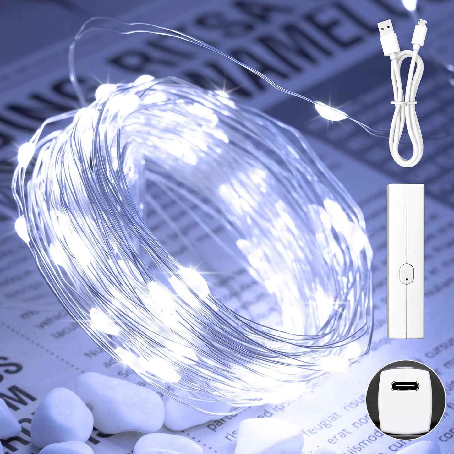 Lakumu LED Fairy Lights Battery Operated, Rechargeable Twinkle Lights with Timer, Mini LED String Lights for Bedroom, Christmas Decorations, Wedding, Centerpiece Table Decor (5M/16FT Warm White)