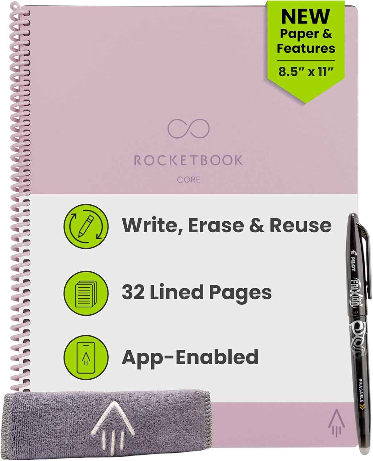 Rocketbook Core Reusable Smart Notebook, Lined Pages For School, Work and Creative Projects, Letter Size 8.5x11, Black - Premium