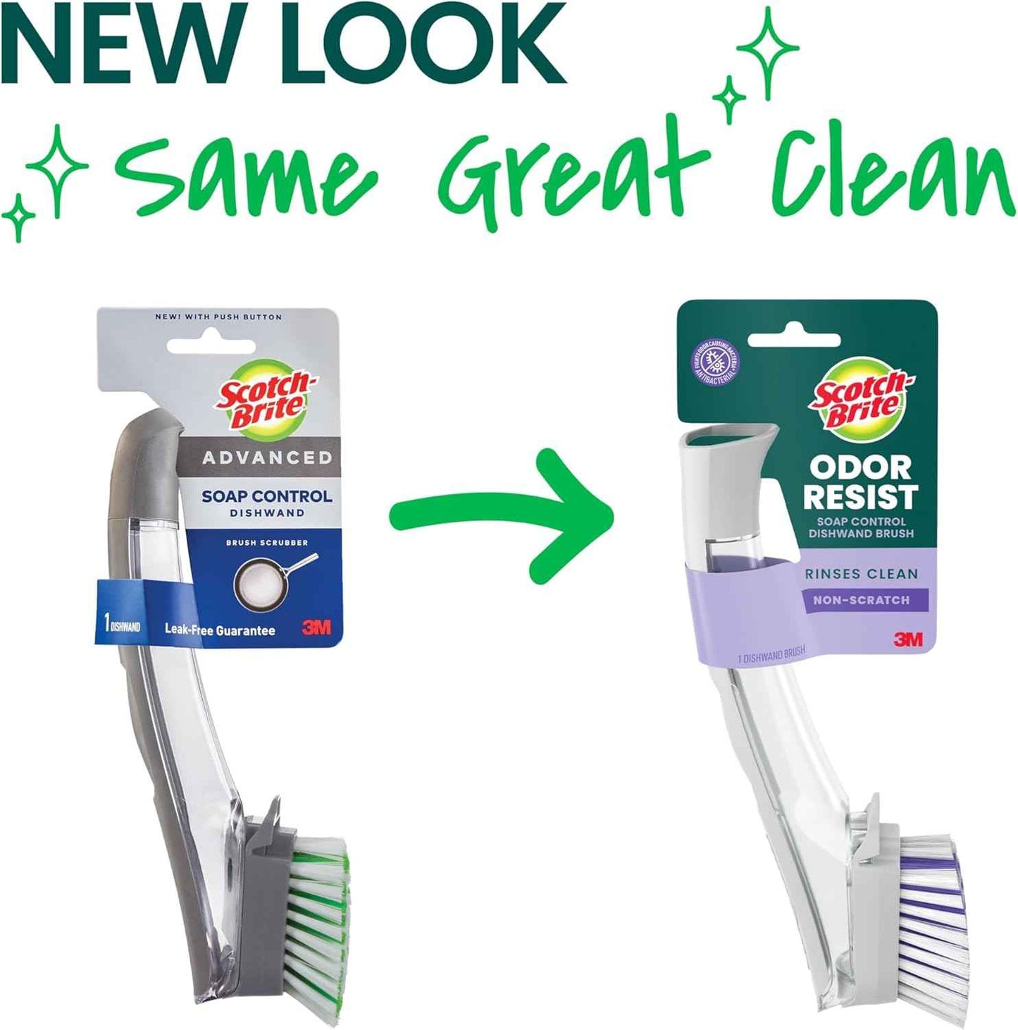 Scotch-Brite Odor-Resist Soap Control Dishwand Brush, Non-Scratch Cleaning with Scraper, Stands Upright, 1 Pack