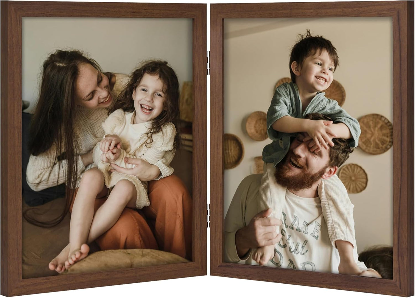 decorUhome Double 4x6 Picture Frame Vertical, Engineered Wood Bifold Photo Frame with Plexiglass for Tabletop Display, 4x6, Black