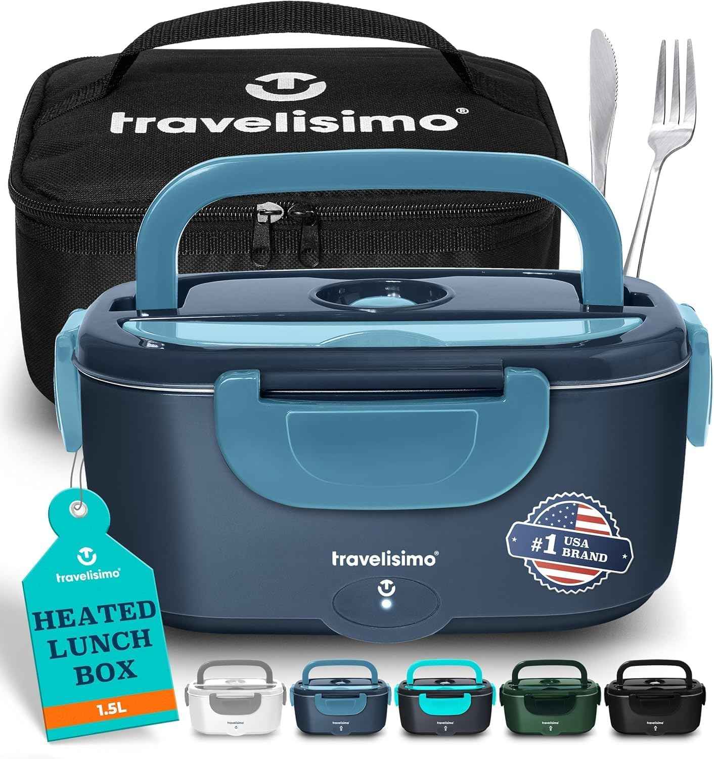 TRAVELISIMO Electric Lunch Box for Adults, 80W Heated Lunch Box 1.5L Stainless Steel Portable Food Warmer, 12/24/110V Lonchera Electrica Portatil for Travel & Work, Loncheras para Hombres de Trabajo