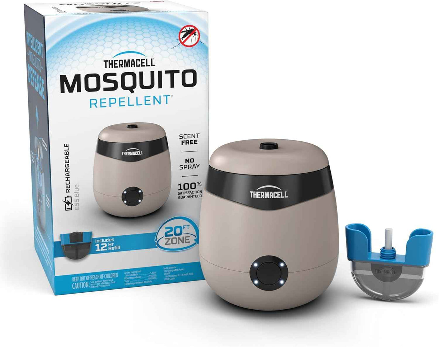 Thermacell E-Series Rechargeable Mosquito Repeller with 20’ Mosquito Protection Zone; Bug Spray Alternative; Scent Free