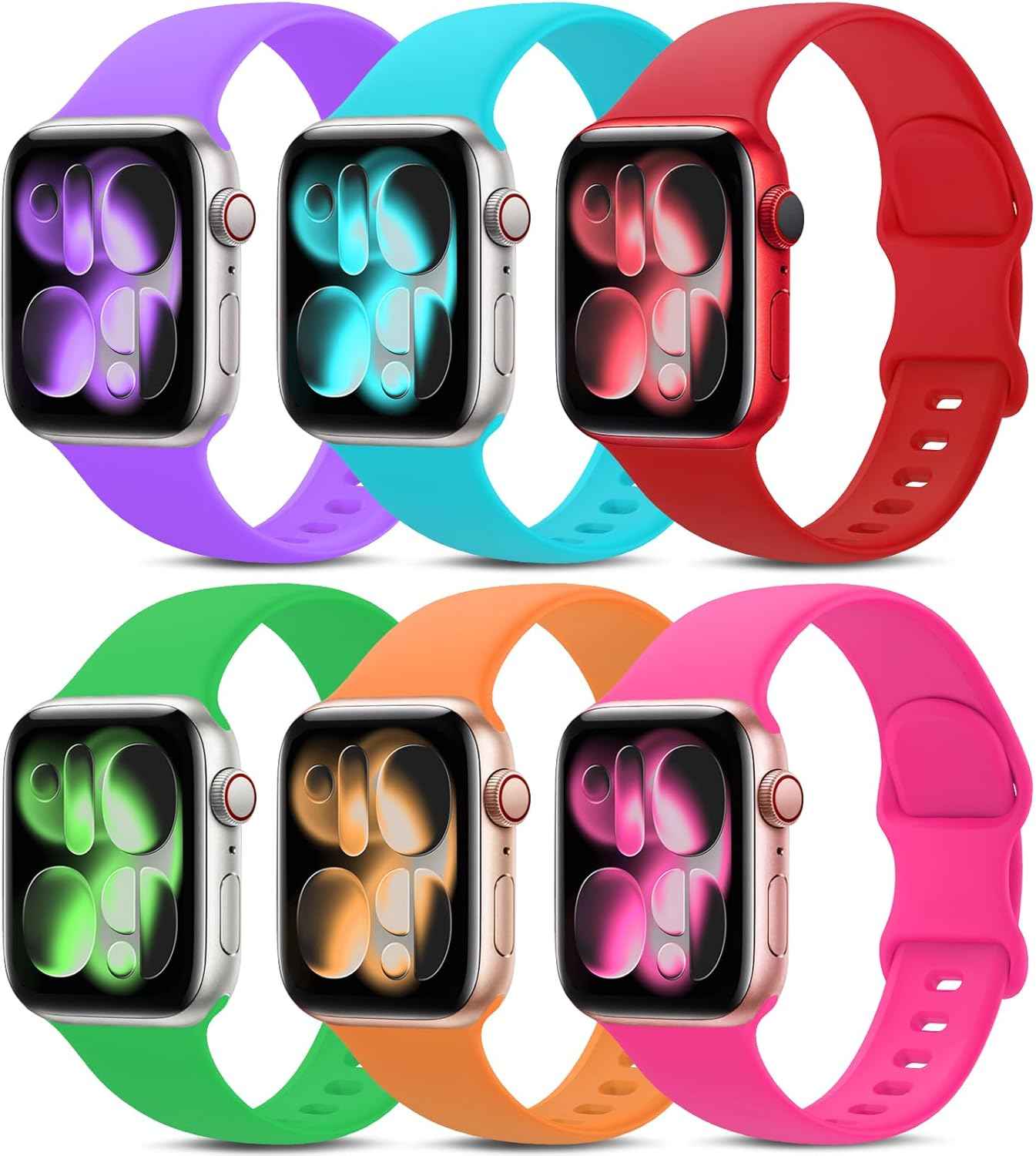 6 Pack Sport Bands Compatible with Apple Watch Band 38mm 40mm 41mm 42mm 44mm 45mm 49mm 46mm,Silicone Waterproof Strap for iWatch Apple Watch Series 11 10 9 Ultra 8 7 6 5 4 3 2 1 SE Women Men